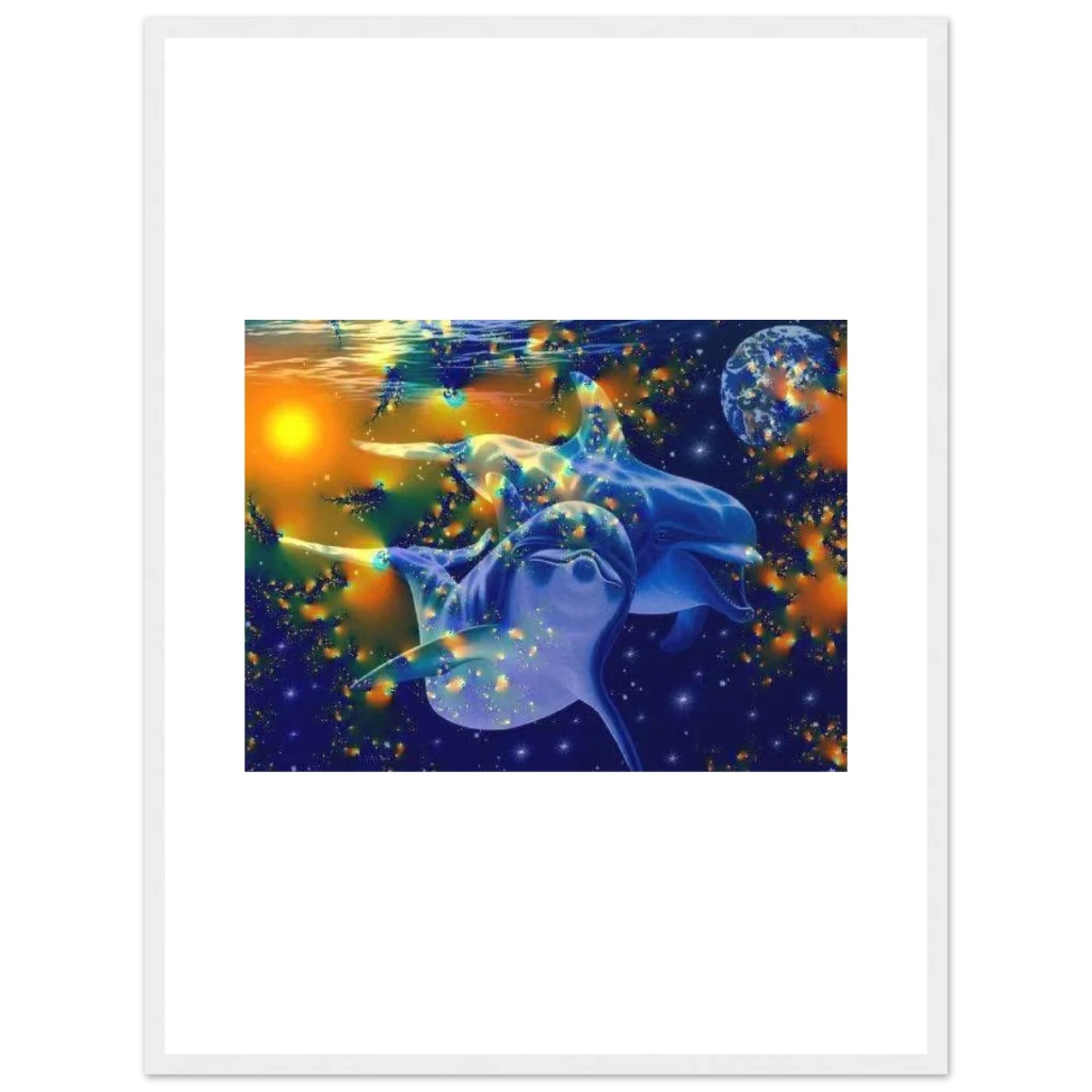 dolphin Premium Semi-Glossy Paper Wooden Framed Poster - Poster