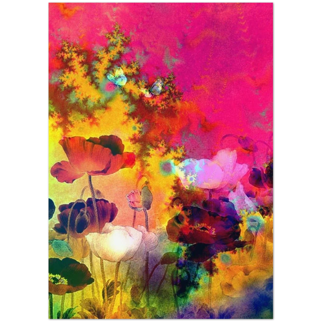 Poppies Digital Art Greeting Cards – Vibrant Colors, Pack of 10, Eco-Friendly Paper - Poster