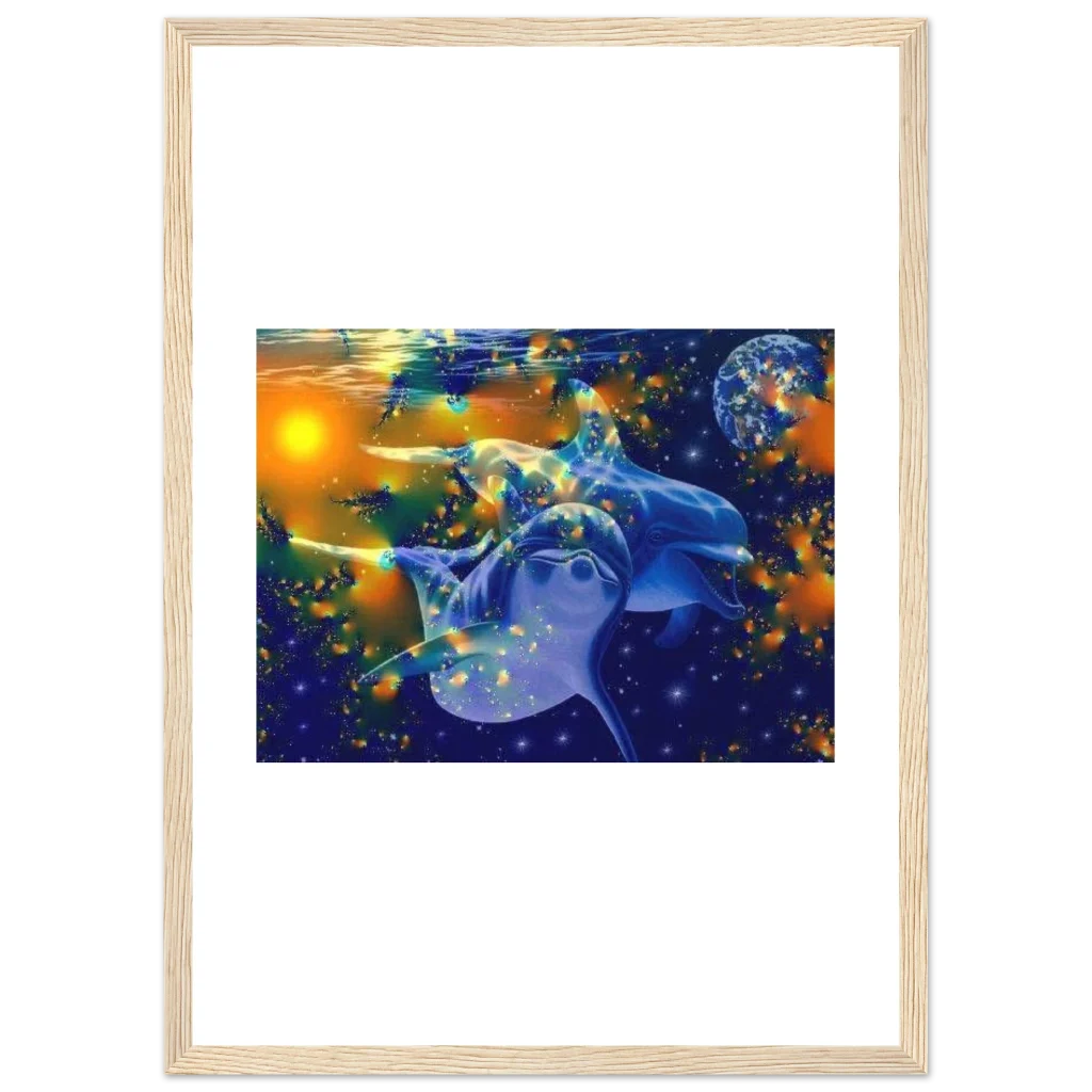 dolphin Premium Semi-Glossy Paper Wooden Framed Poster - Poster