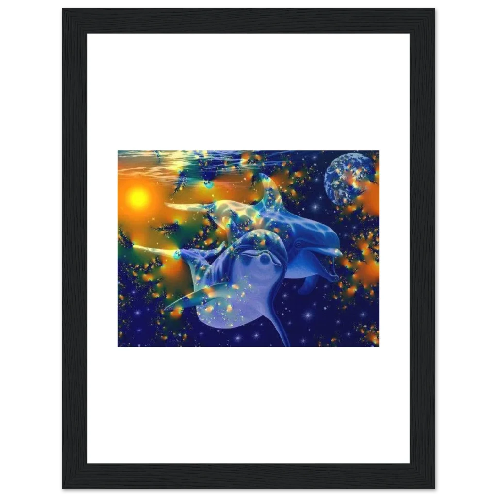 dolphin Premium Semi-Glossy Paper Wooden Framed Poster - Poster