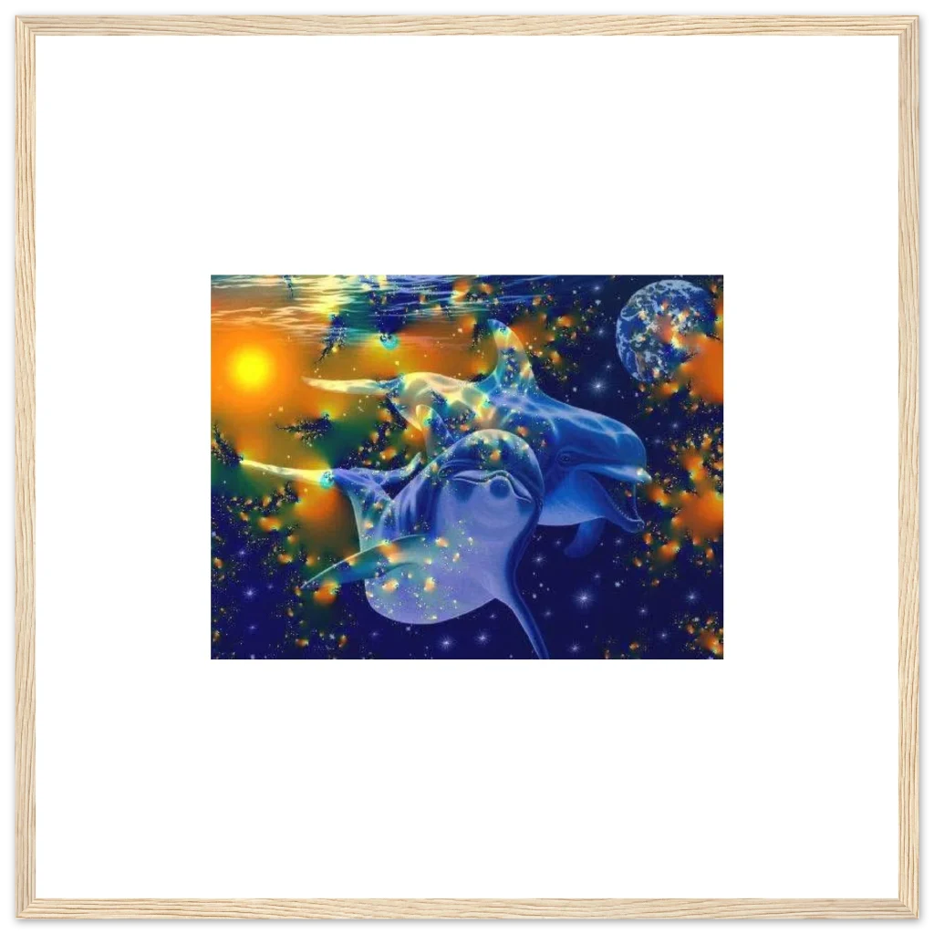 dolphin Premium Semi-Glossy Paper Wooden Framed Poster - Poster