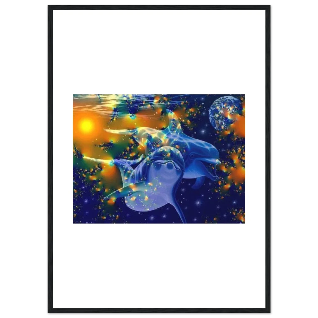 dolphin Premium Semi-Glossy Paper Wooden Framed Poster - Poster