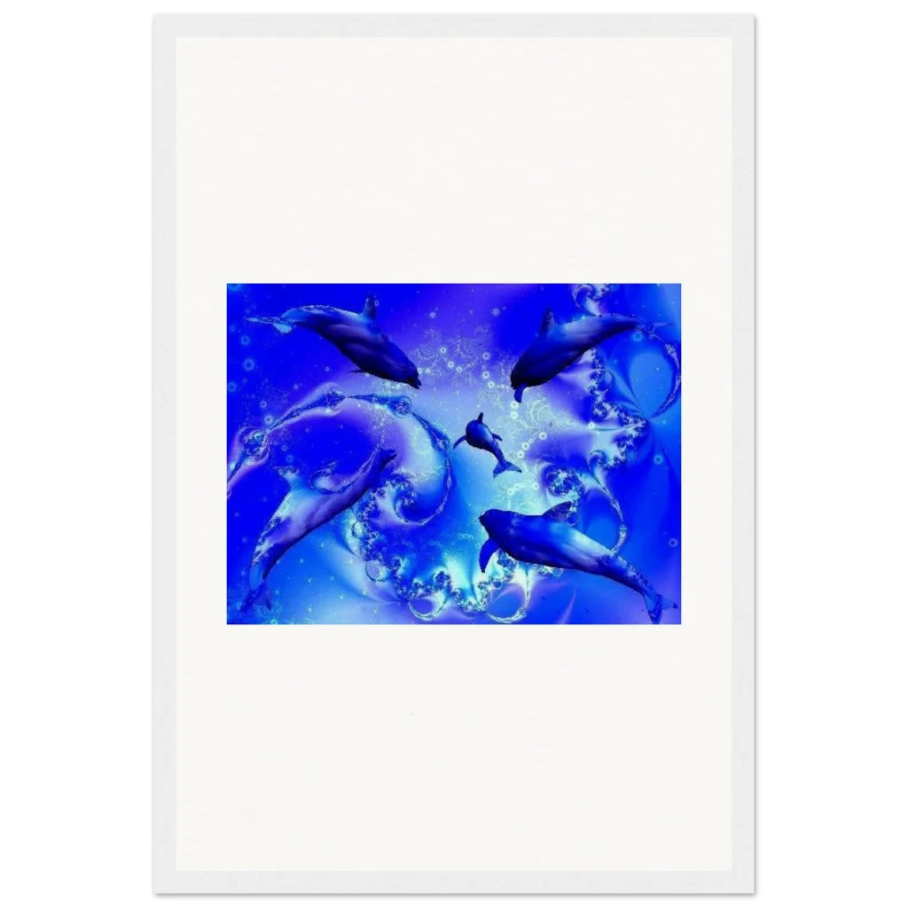 dancing dolphins Museum-Quality Matte Paper Wooden Framed Poster - Poster