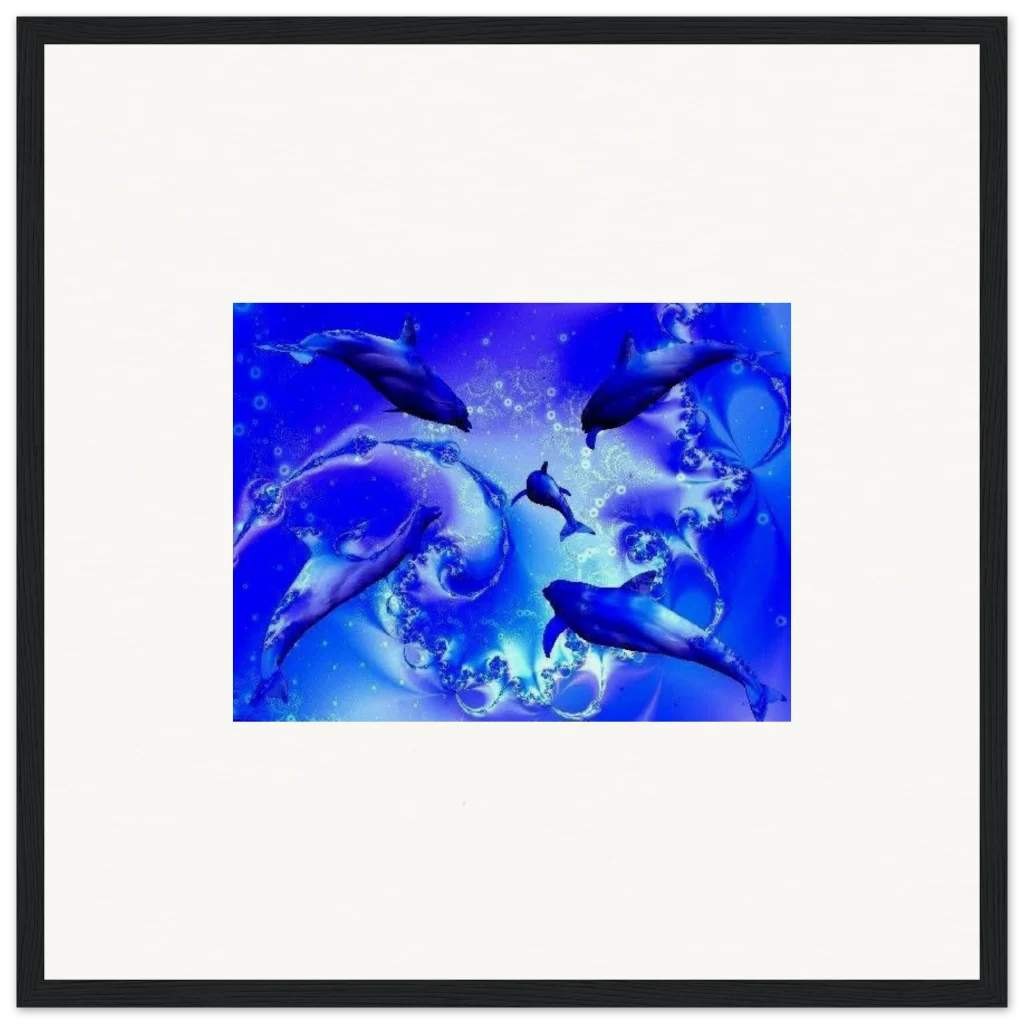 dancing dolphins Museum-Quality Matte Paper Wooden Framed Poster - Poster