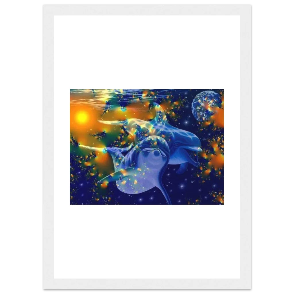 dolphin Premium Semi-Glossy Paper Wooden Framed Poster - Poster