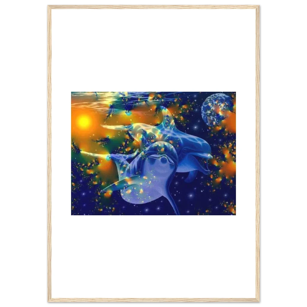 dolphin Premium Semi-Glossy Paper Wooden Framed Poster - Poster