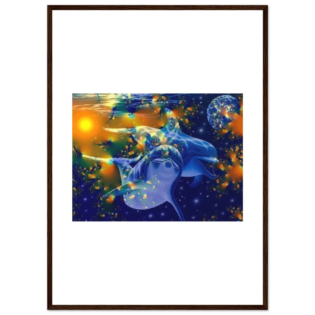 dolphin Premium Semi-Glossy Paper Wooden Framed Poster - Poster