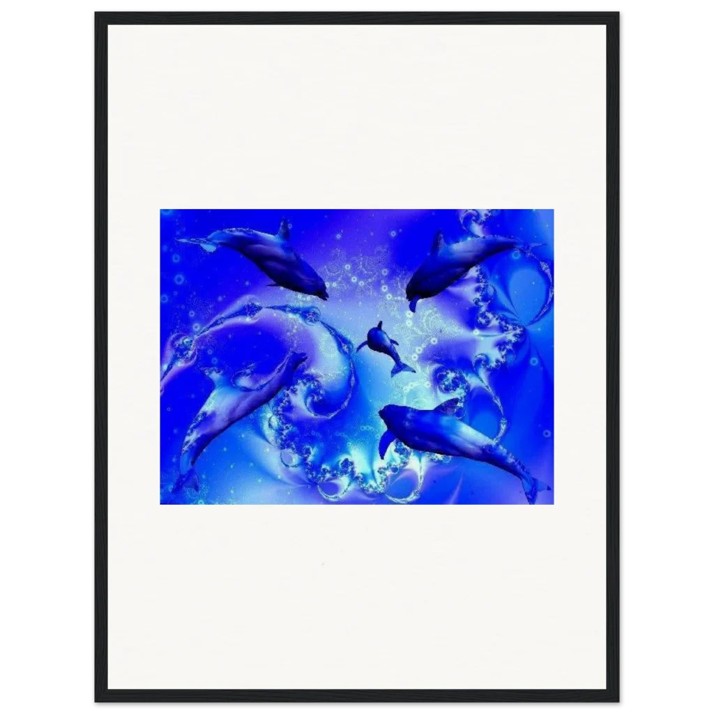 dancing dolphins Museum-Quality Matte Paper Wooden Framed Poster - Poster