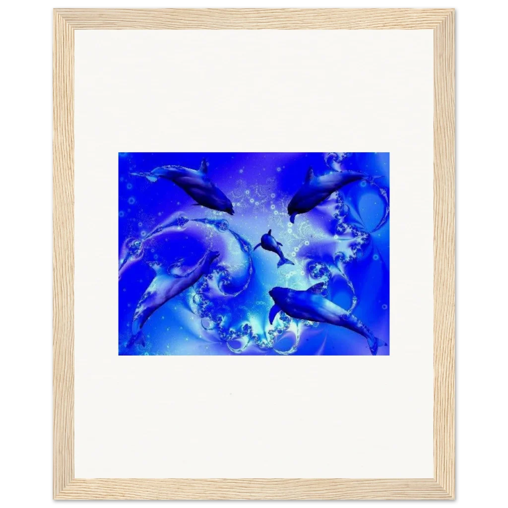 dancing dolphins Museum-Quality Matte Paper Wooden Framed Poster - Poster