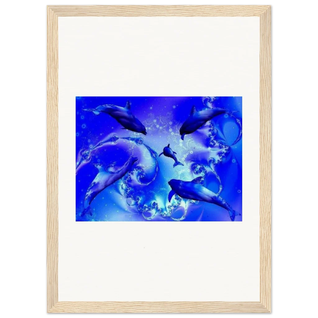 dancing dolphins Museum-Quality Matte Paper Wooden Framed Poster - Poster