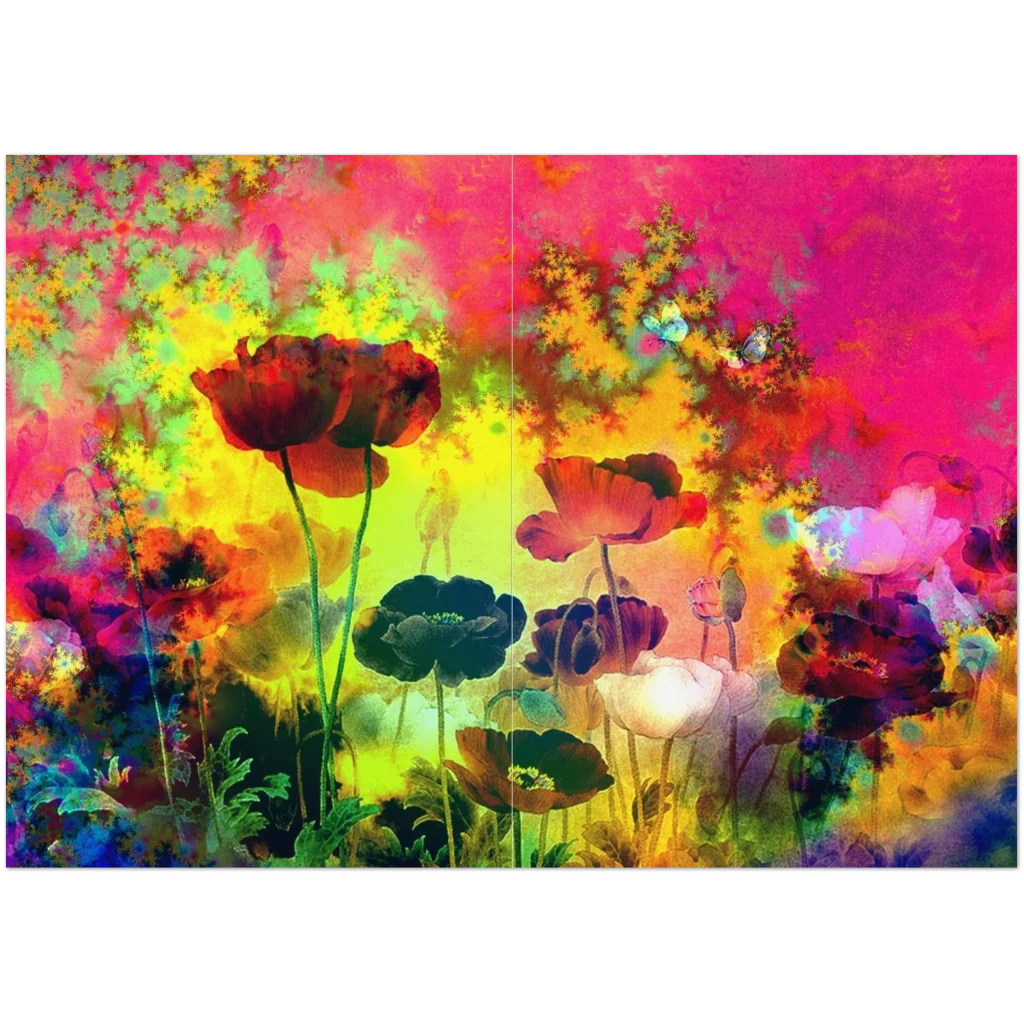 Poppies Digital Art Greeting Cards – Vibrant Colors, Pack of 10, Eco-Friendly Paper - Poster
