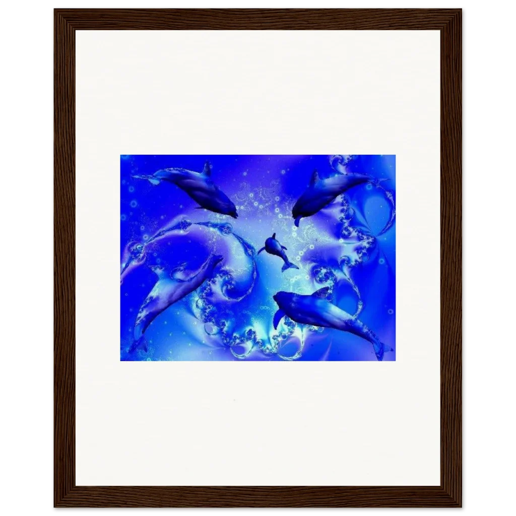 dancing dolphins Museum-Quality Matte Paper Wooden Framed Poster - Poster