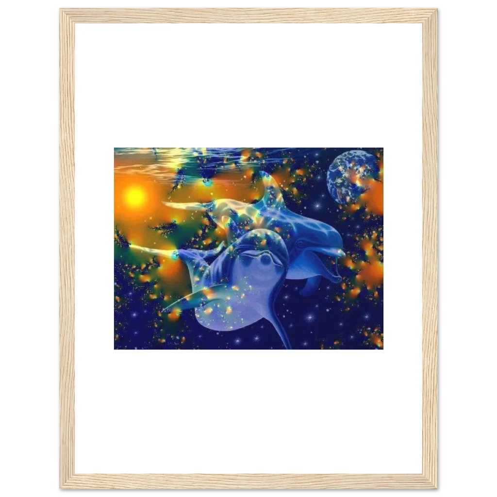 dolphin Premium Semi-Glossy Paper Wooden Framed Poster - Poster