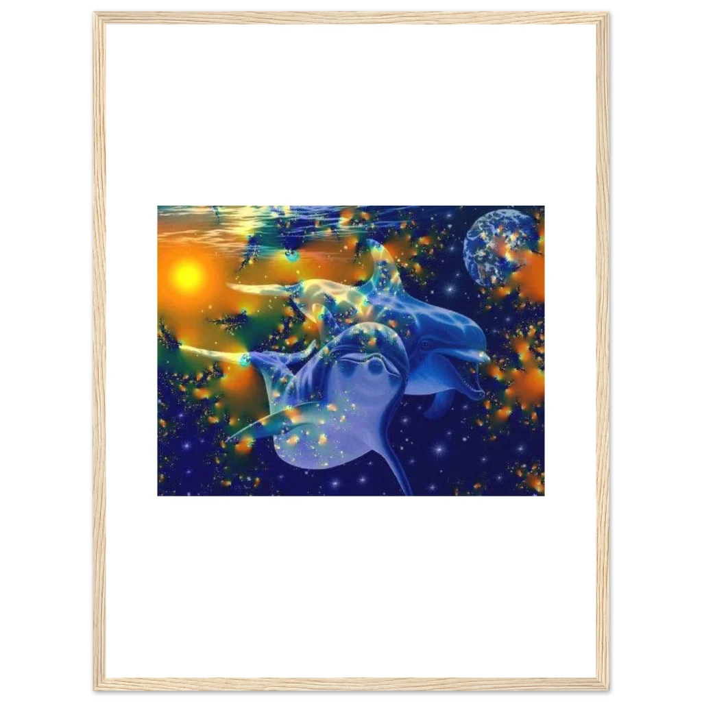 dolphin Premium Semi-Glossy Paper Wooden Framed Poster - Poster