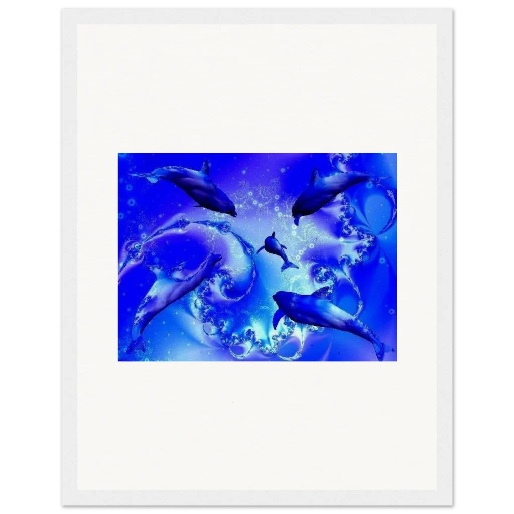 dancing dolphins Museum-Quality Matte Paper Wooden Framed Poster - Poster