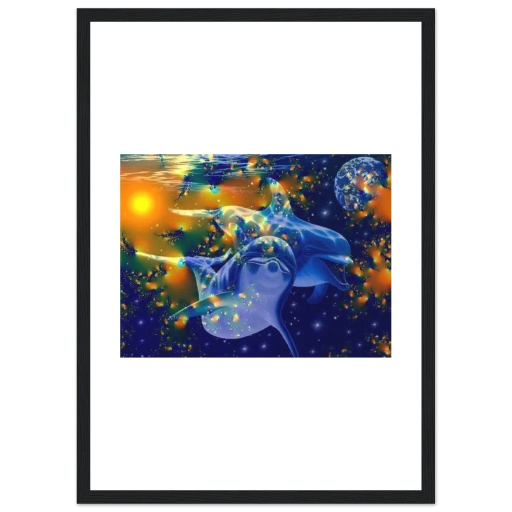 dolphin Premium Semi-Glossy Paper Wooden Framed Poster - Poster
