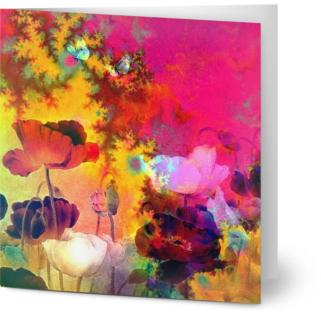 Poppies Digital Art Greeting Cards – Vibrant Colors, Pack of 10, Eco-Friendly Paper - Poster