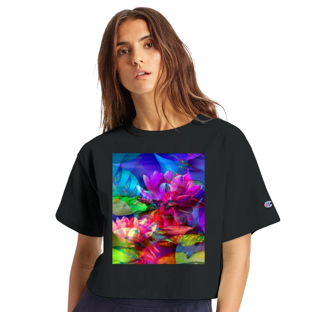 Framed Art Print of dancing mandalas Women's Cropped Heritage Crewneck T-Shirt | Champion T453W
