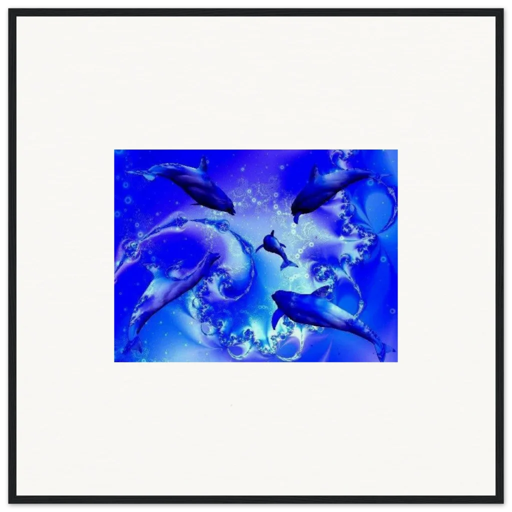 dancing dolphins Museum-Quality Matte Paper Wooden Framed Poster - Poster
