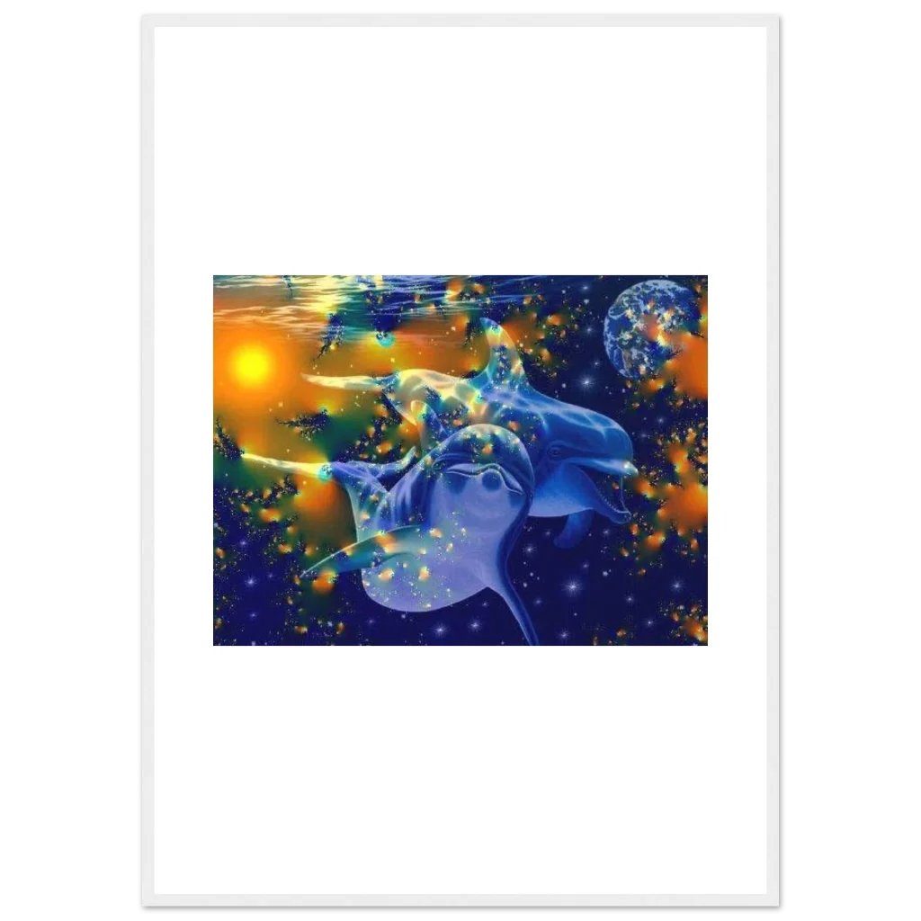 dolphin Premium Semi-Glossy Paper Wooden Framed Poster - Poster